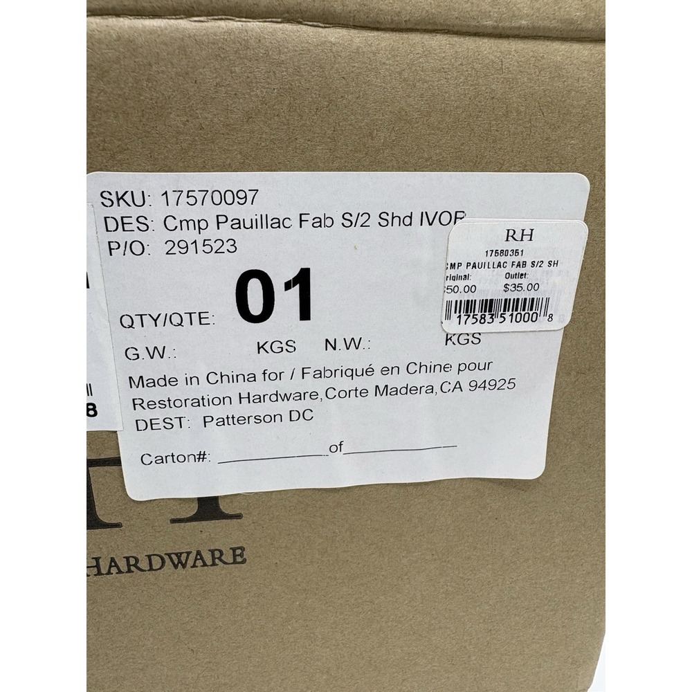 Restoration Hardware Cmp Pauliac S/2 Shade white Linen Lamp Shades New - Picture 9 of 10